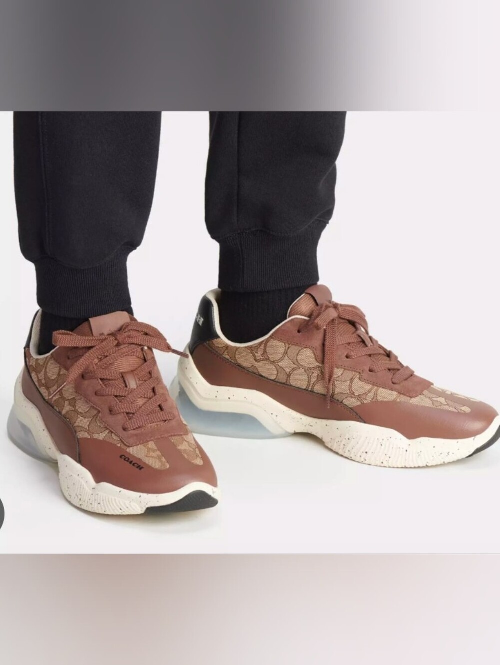 COACH Men's Brown Signature Logo Low-Top Sneakers